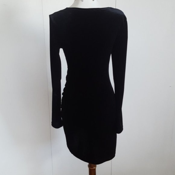 Vera & Lucy Velvet Surplice Bodycon Mini Dress – Deep V, Ruched Sides, - Picture 2 of 6
